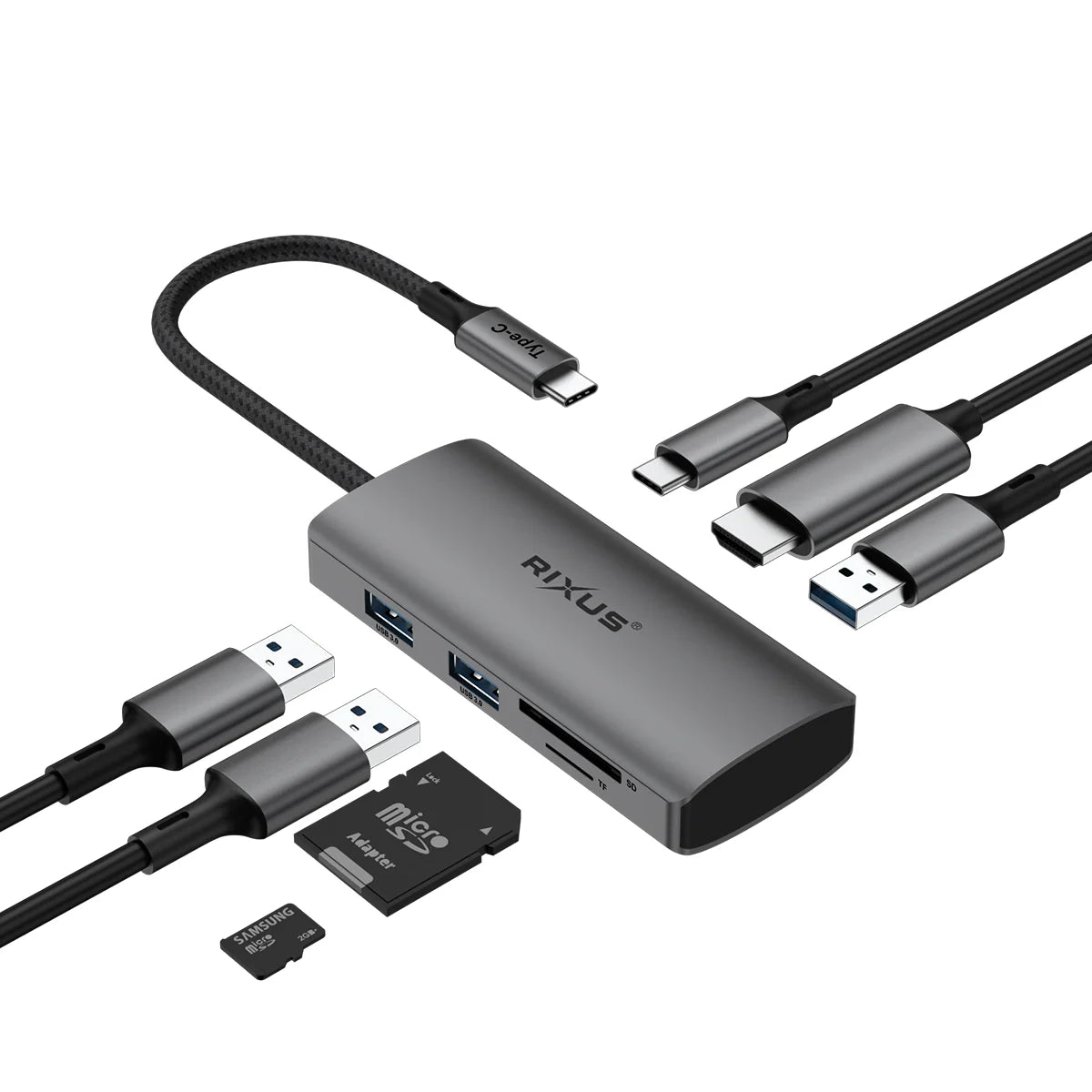 Rixus USB-C auf HDMI Adapter mit Dockingstation SD-Karte
