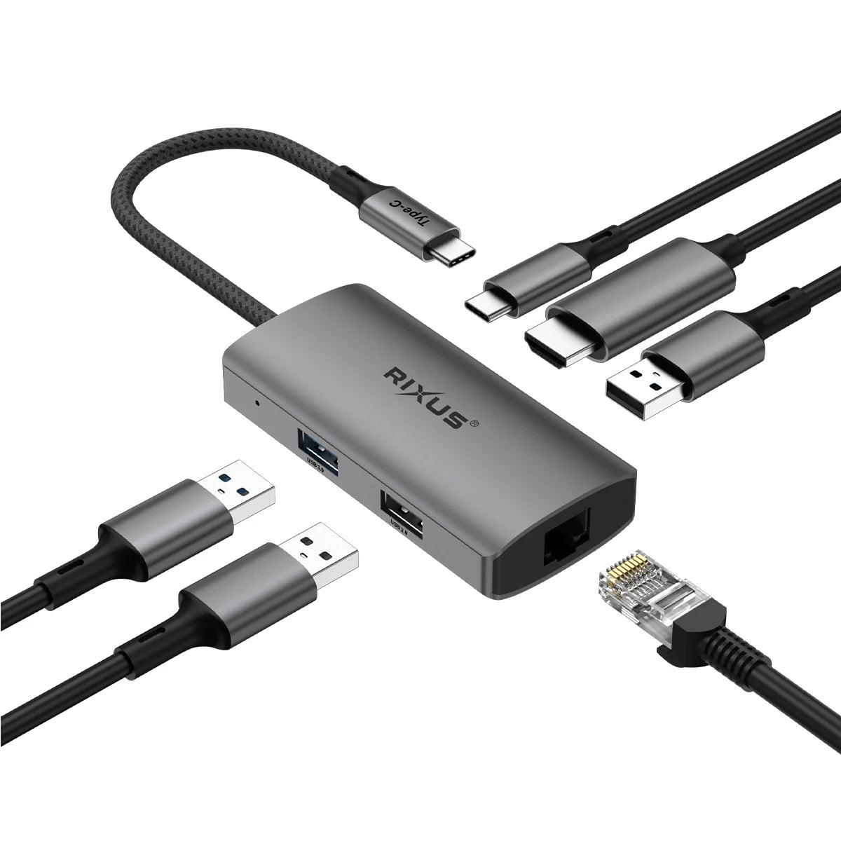 Rixus USB-C auf HDMI & Ethernet Adapter mit Dockingstation