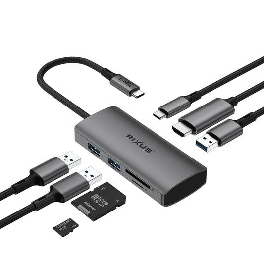 Rixus USB-C auf HDMI Adapter mit Dockingstation SD-Karte