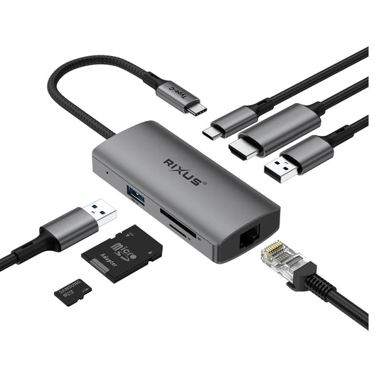 Rixus USB-C auf HDMI Adapter mit Dockingstation SD-Karte