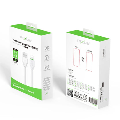 Rixus USB-C auf Lightning Ladekabel 2m, weiß Ladekabel / Datenkabel